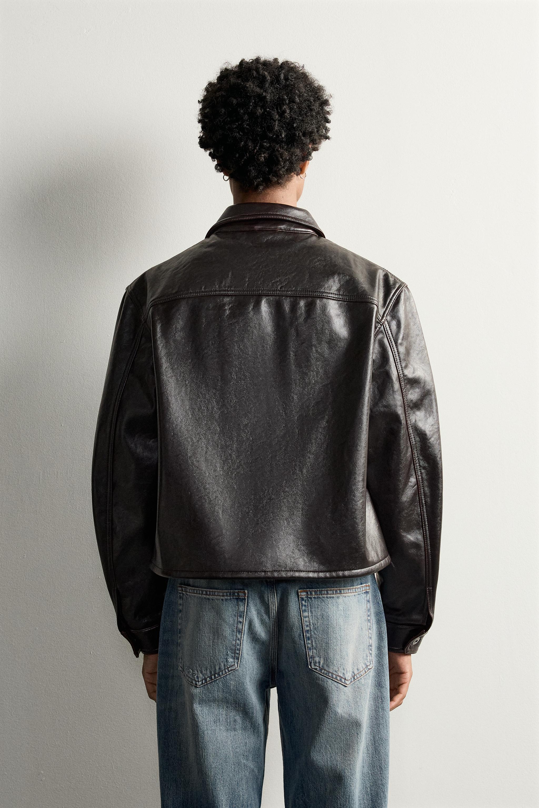 CROPPED-FIT FAUX LEATHER-EFFECT OVERSHIRT